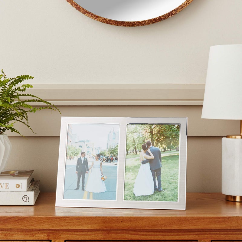 Lawrence Frames 2-Tone Double Opening Panel Picture Frame, 5 by 7-Inch, Brushed Silver Metal and Shiny Metal, Gray - Image 2